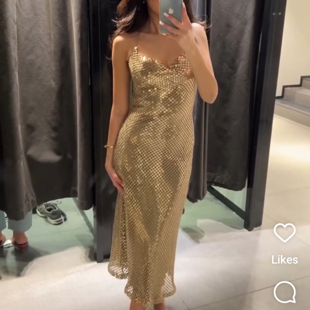 Zara gold mesh slip dress - Picture 7 of 16